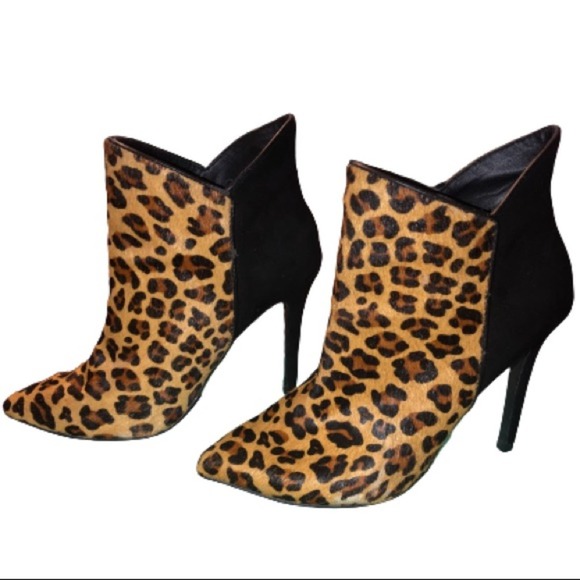 ZARA Leopard & Black Combination Faux Calf Fur Heeled Ankle Boot Bootie - 6.5 - Picture 1 of 10